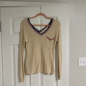 Tan and pink V-neck sweater